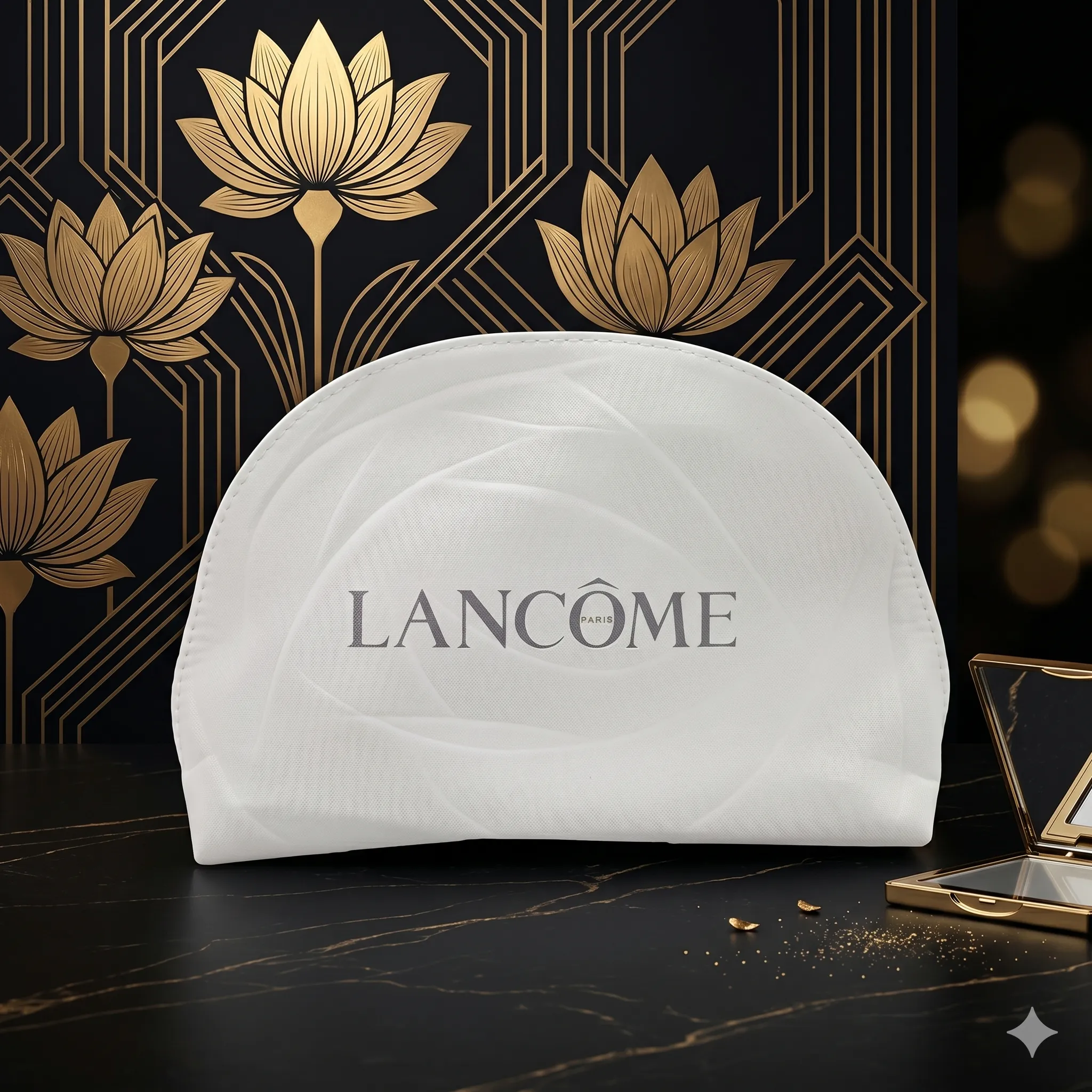 LANCOME 白色黑字化妝袋