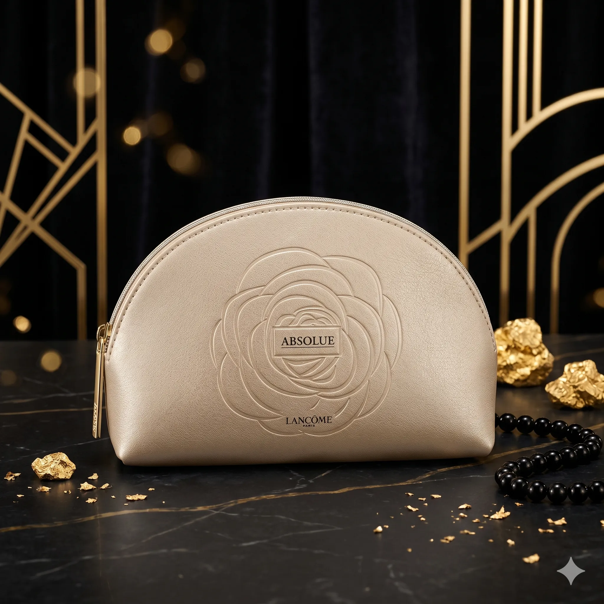 LANCOME 金色暗花化妝袋