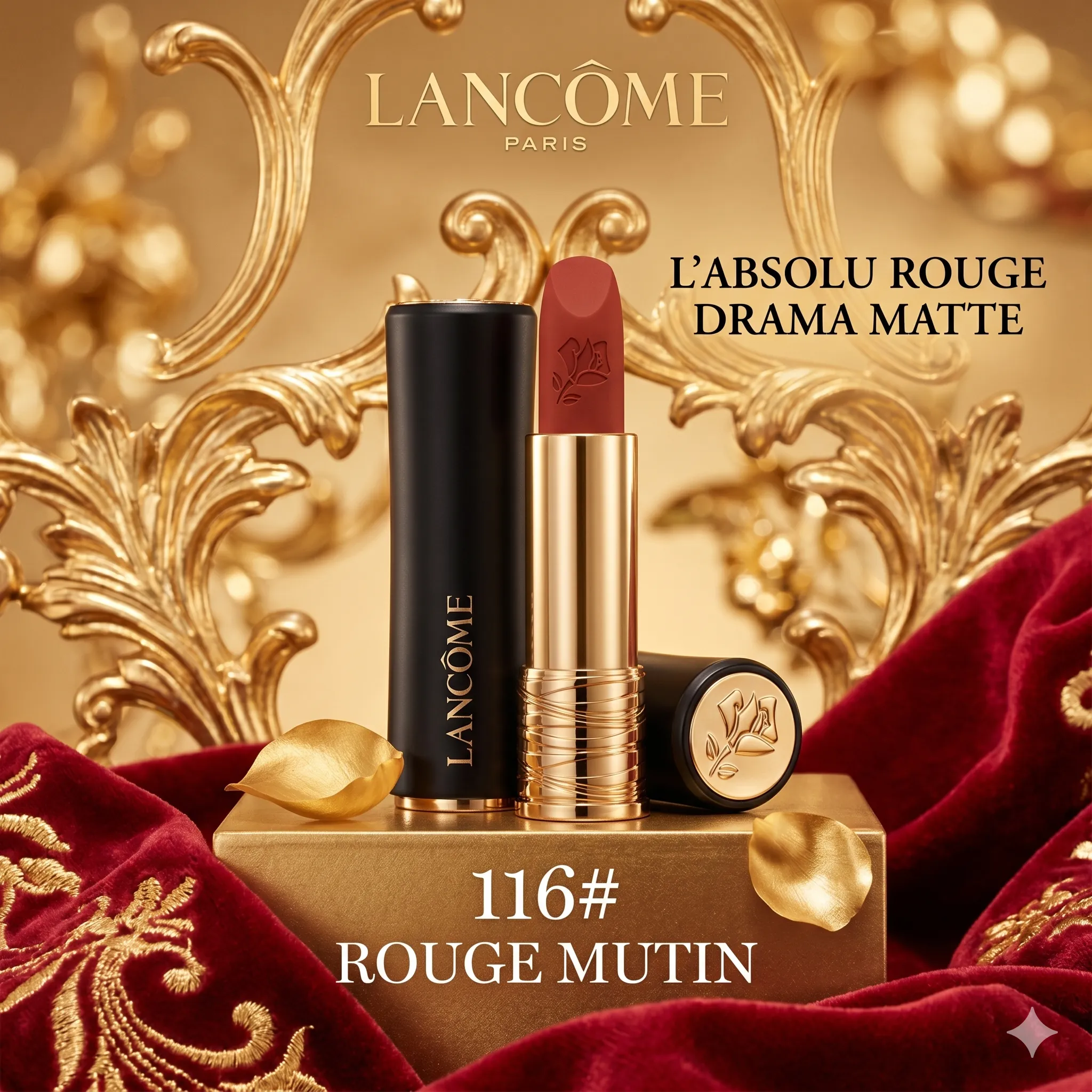 LANCOME 兰蔻 黑管小蛮腰丝绒啞光版116#Rouge Mutin
