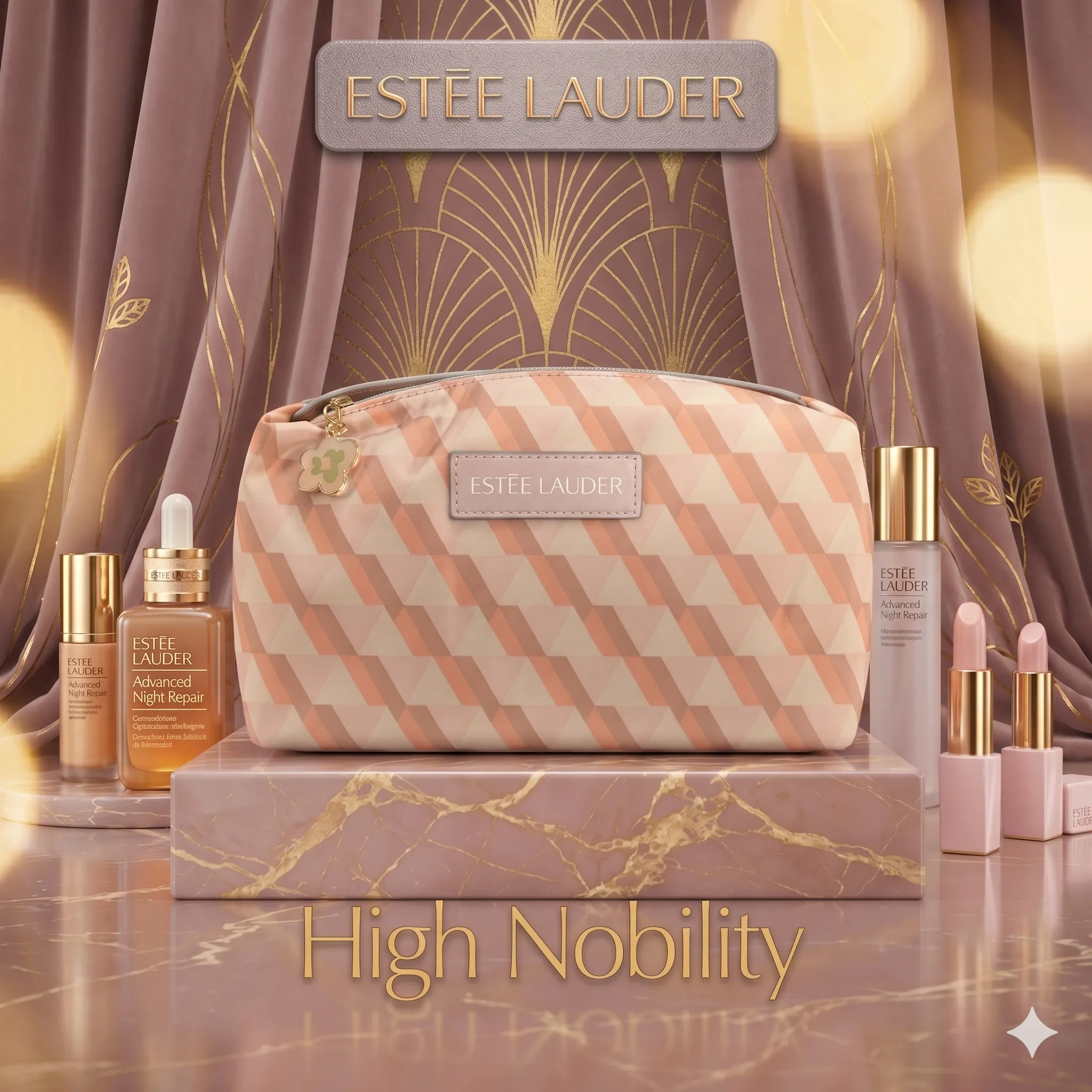 Estée Lauder 橙啡斜紋化妝袋