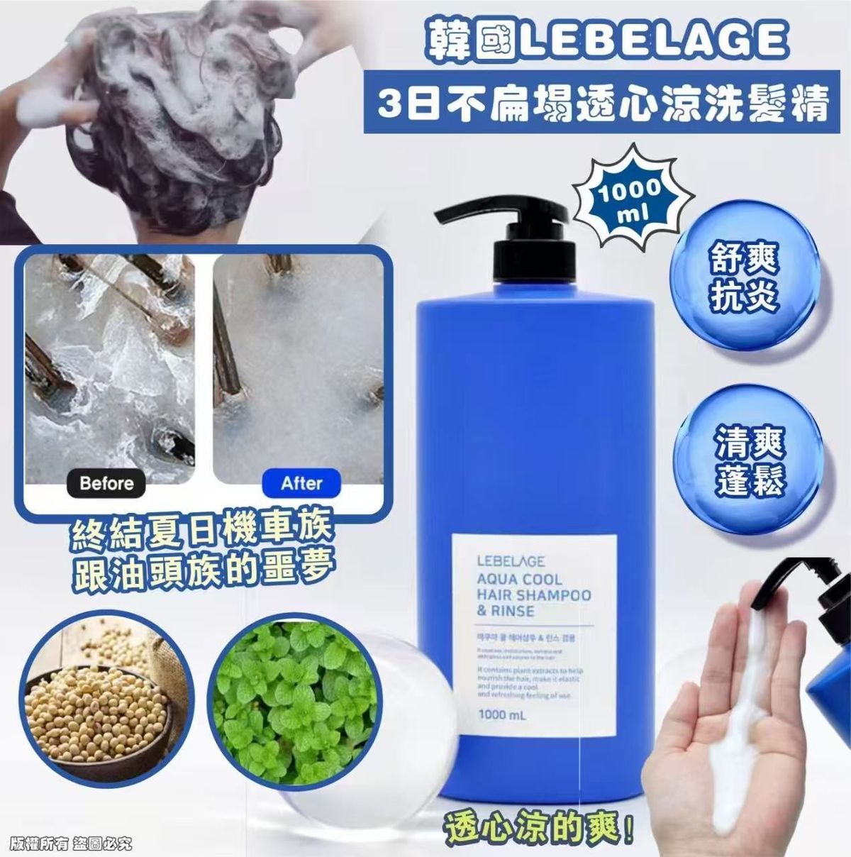 Lebelage - LEBELAGE 3日不扁塌透心涼洗髮精1000ml 平行進口